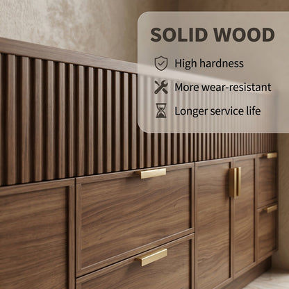 78''-96'' Modern Bathroom Vanity with Sink Double Sink Ribbed Texture Warm Wood Grain Cabinet