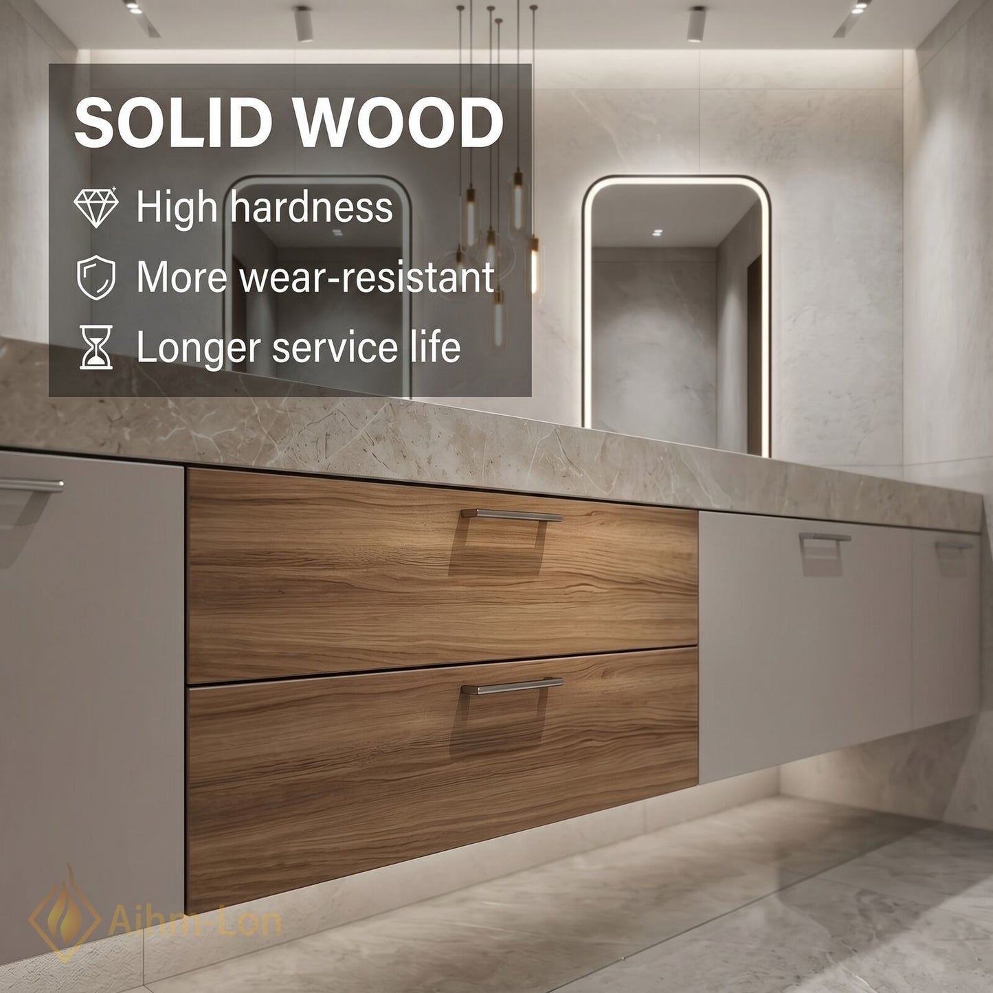 70''-96'' Double Bathroom Vanity with Sink Floating Mirror-Cabinet Design Marble Pattern Top