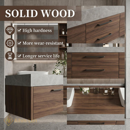 60''-96'' Double Bathroom Vanity with Sink Modern Floating Gray Stone Wood Cabinet