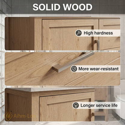 60''-96'' Modern Bathroom Vanity with Sink Farmhouse Wood Grain Wide Baskets