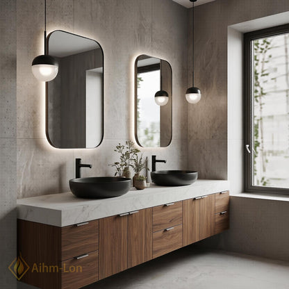 74''-96'' Double Bathroom Vanity with Sink Modern Floating Stone Countertop Storage Wide