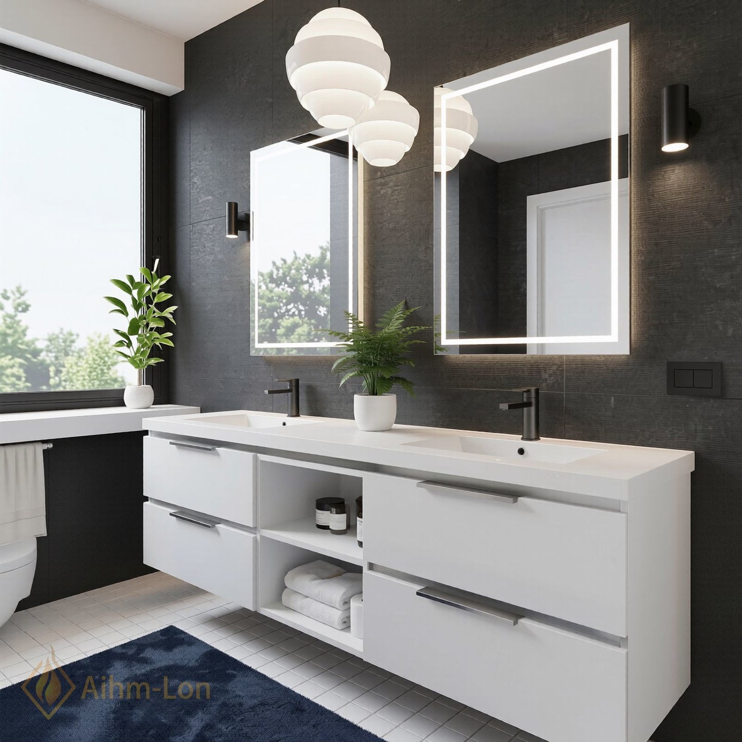 60''-96'' Minimalist Bathroom Vanity with Sink Double Sink Matte White Cabinet Open Shelving
