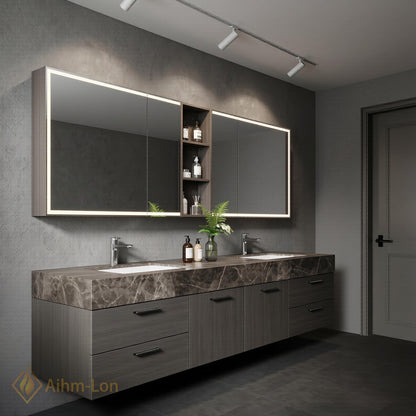 60''-96'' Double Bathroom Vanity with Sink Sleek Floating Dark Grey Stone Mirror