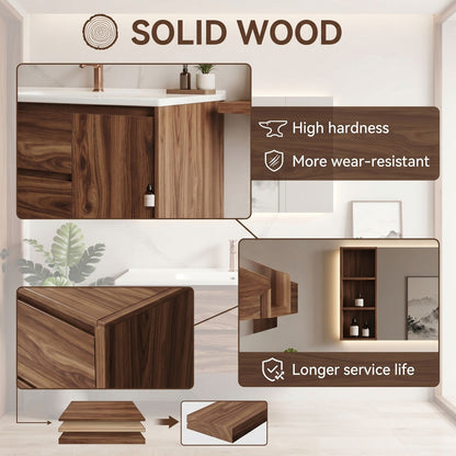 36''-64'' Modern Bathroom Vanity with Sink Large Wood Grain Floating Dual Drawers Cabinet
