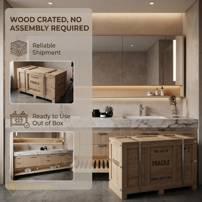 76''-96'' Modern Floating Bathroom Vanity with Sink Double Basin Vertical Slatted Front