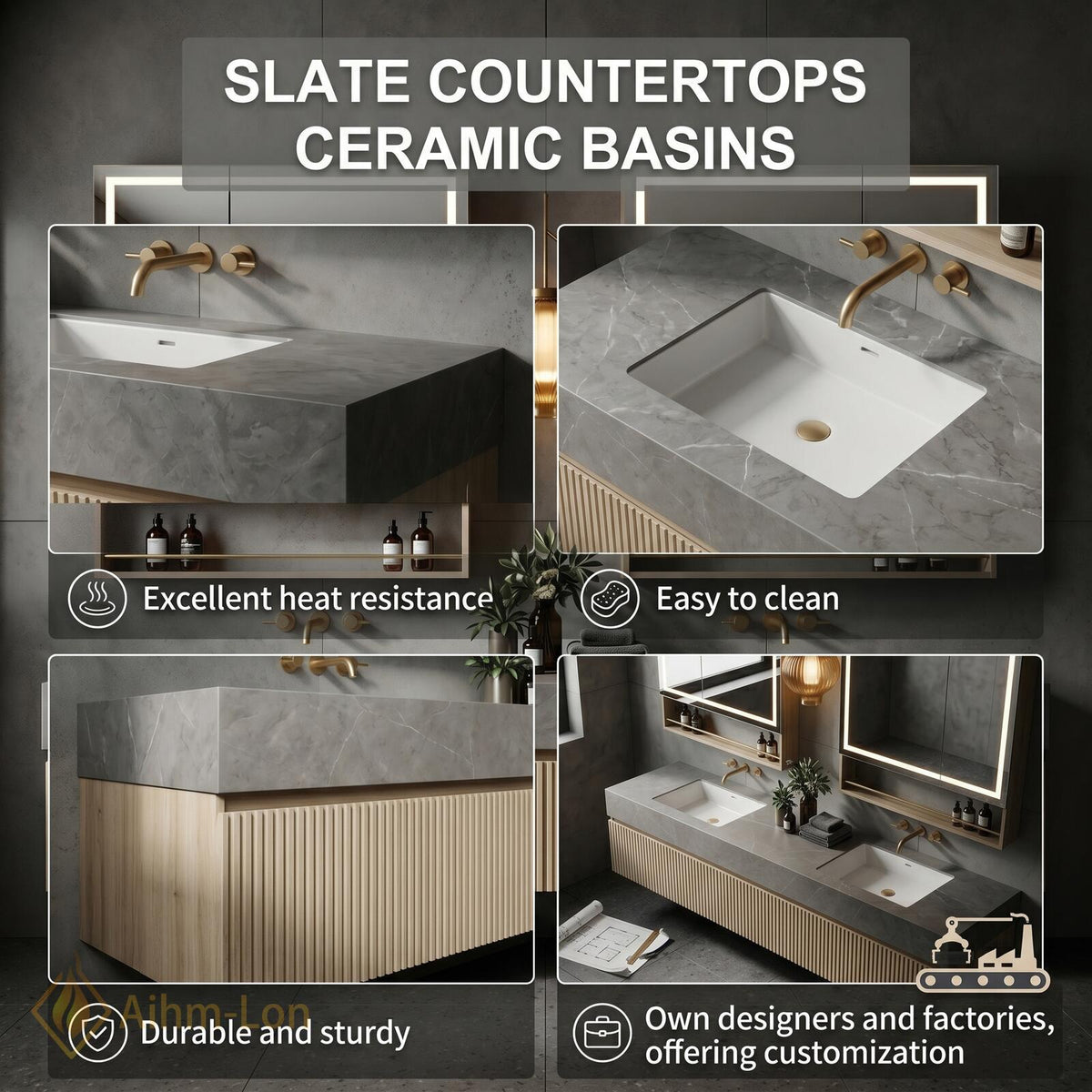 60''-96'' Double Bathroom Vanity with Sink Ribbed Panel Warm Wood Finish Open Shelving