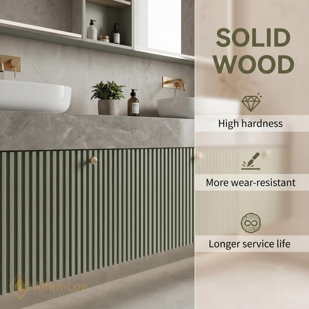 60''-96'' Double Bathroom Vanity with Sink Floating Ribbed Doors Sage Green Finish