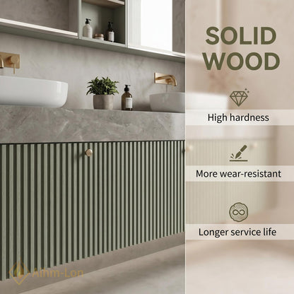 60''-96'' Double Bathroom Vanity with Sink Floating Ribbed Doors Sage Green Finish