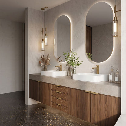 70''-96'' Modern Bathroom Vanity with Sink Floating Dark Wood Grain Fish Scale Drawers