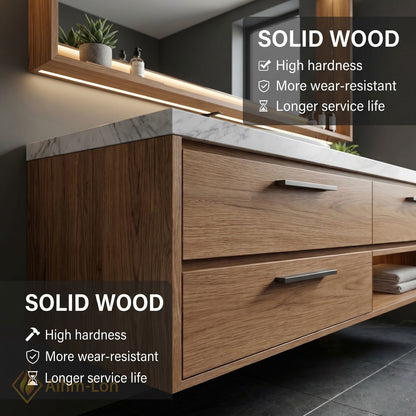 36''-64'' Modern Bathroom Vanity with Sink Floating Wood Grain Marble Illuminated Drawers