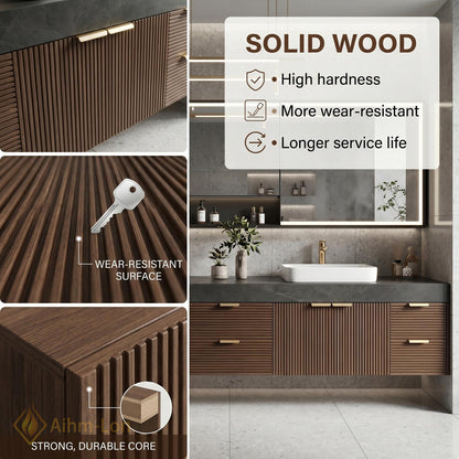 72''-96'' Double Bathroom Vanity with Sink Dark-Wood Modern Countertop Finish Vertical