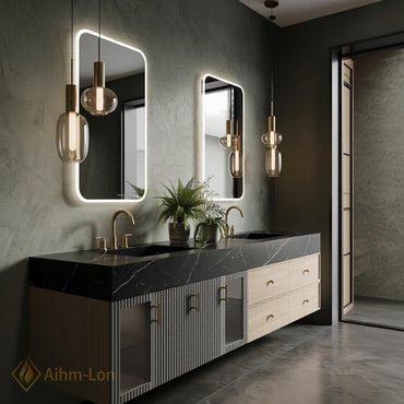 76''-96'' Double Bathroom Vanity with Sink Black Modern Floating Marble-Top Glass