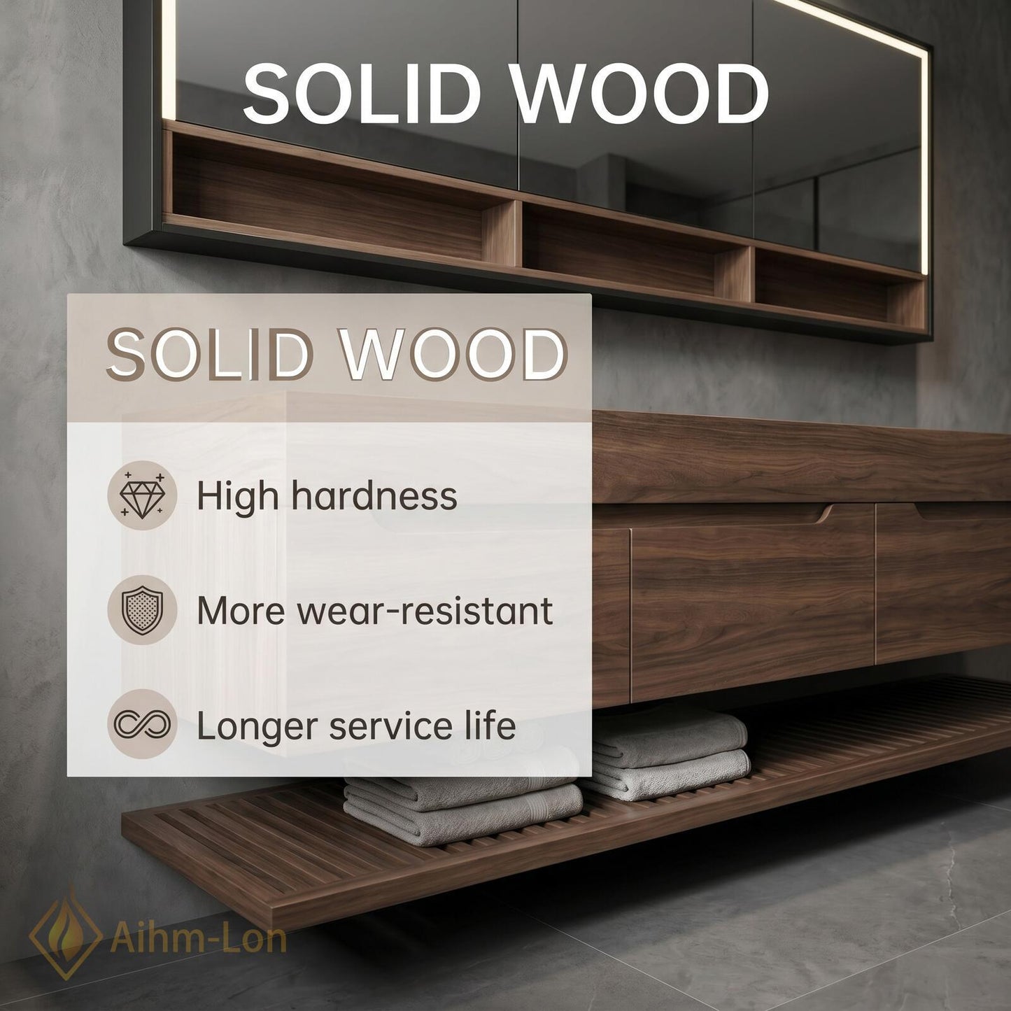 60''-96'' Double Bathroom Vanity with Sink Dark-Walnut Modern Floating Slatted Base