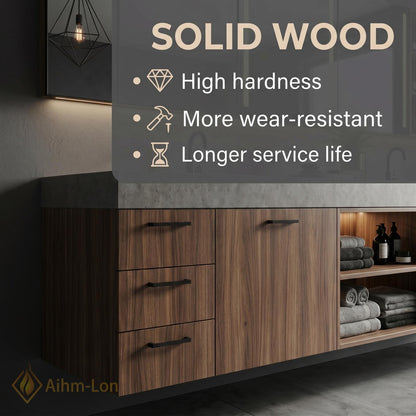 60''-96'' Double Bathroom Vanity with Sink Modern Floating Basin Walnut Finish Slatted