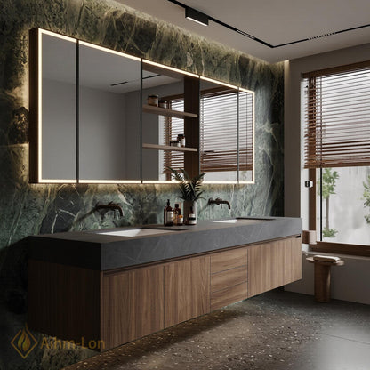60''-96'' Double Bathroom Vanity with Sink Modern Floating Dark Stone Top Wood