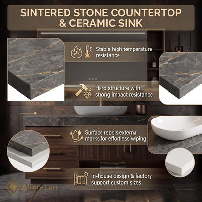 36''-110'' Bathroom Vanity with Sink Modern Vessel Sink Sintered Stone