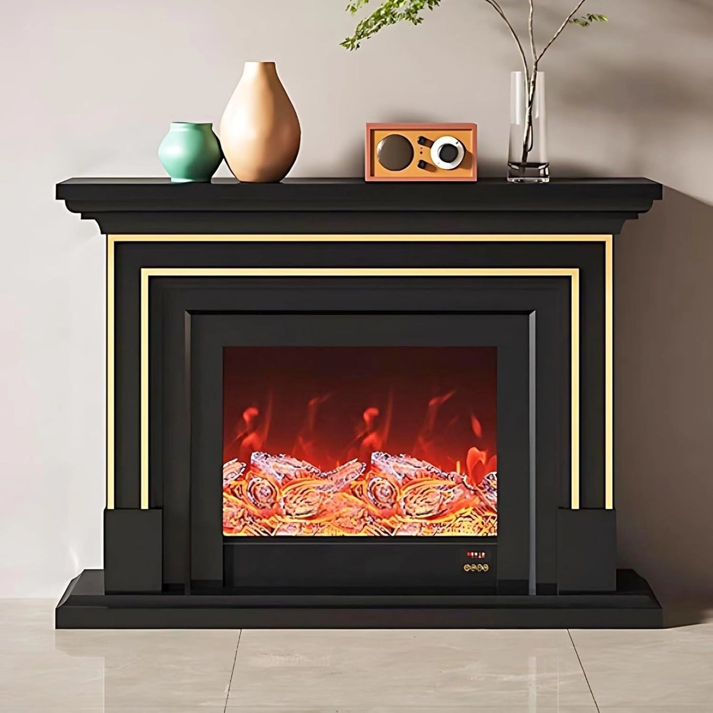 Aihm-Lon Simple Electric Fireplace with Golden line decoration 59”-95”