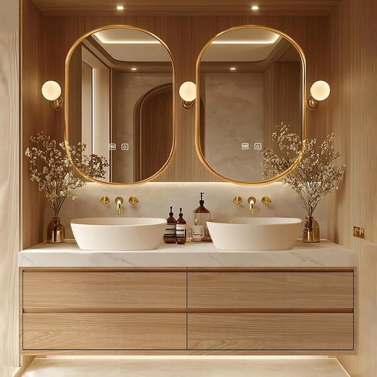 64"Floating Bathroom Vanity Includes Irregular Mirrors with Double Sinks
