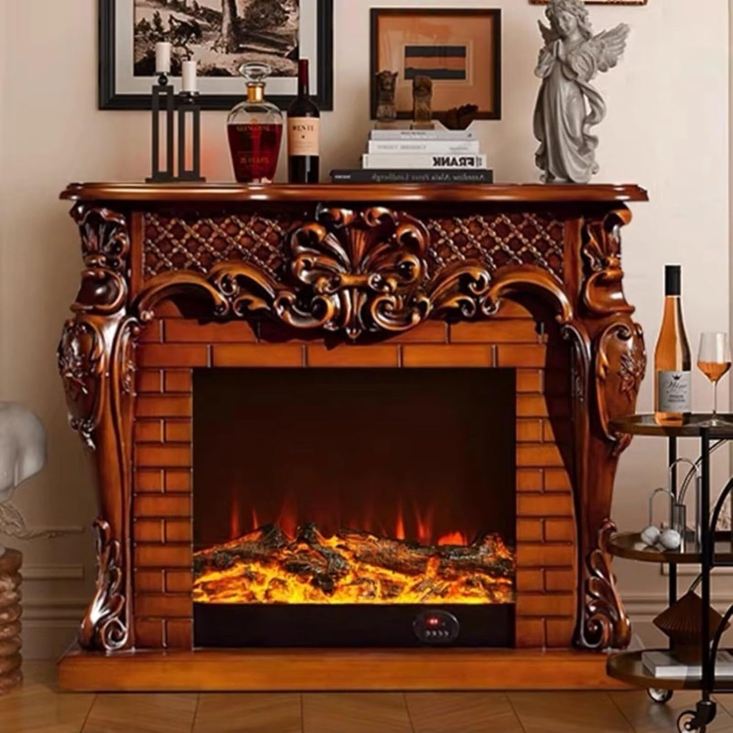 Aihm-Lon Modern Electric Fireplace 3D Plaid Carving 48”