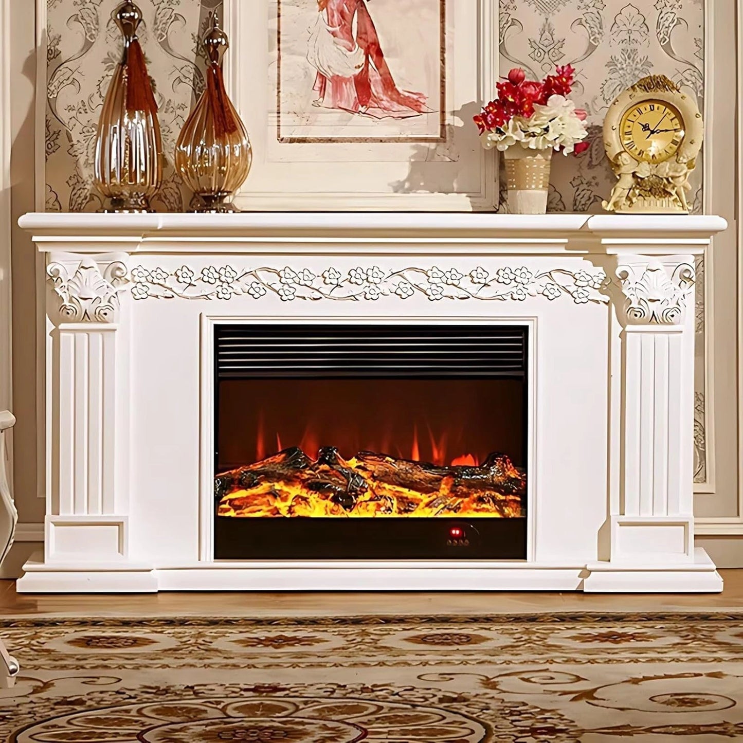 Aihm-Lon Luxurious Electric Fireplace Horizontal Carved Design 59”