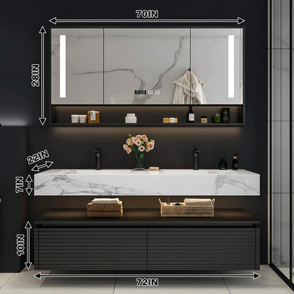 52"-78"Modern Vanity Double Sink Open Storage and LED Smart Mirror