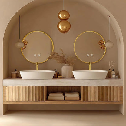60"-96"Floating Bathroom Vanity with Double Sinks Includes Round Mirror