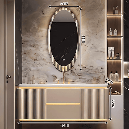 36"- 60" Luxury Bathroom Vanity with Single Sink & Lntelligent Defogging Mirror