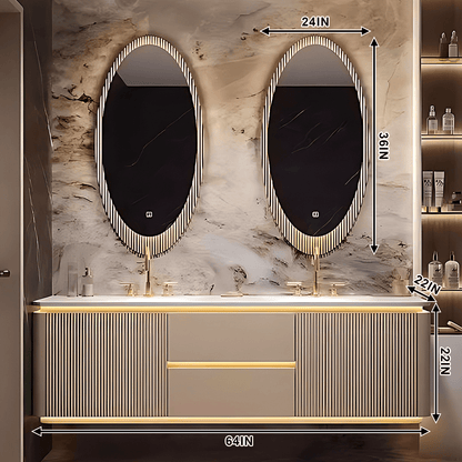 52"- 96" Luxury Bathroom Vanity with Double Sink & Lntelligent Defogging Mirror Gold
