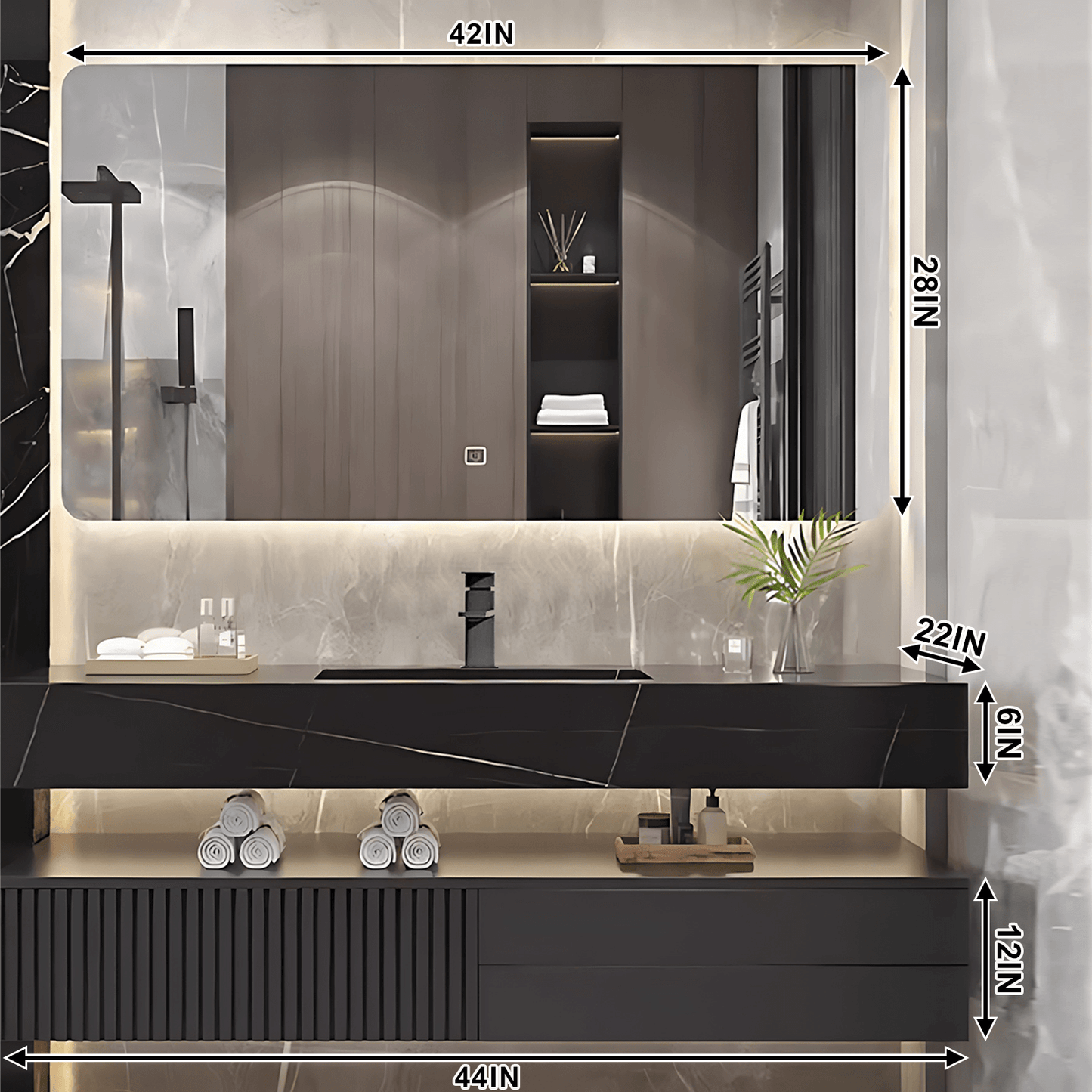 32"- 72" Modern Black Bathroom Vanity Set with Mirror and Single Basin