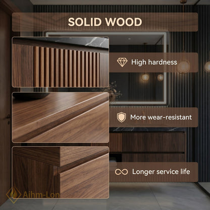 60''-96'' Modern Bathroom Vanity with Sink Double Sink Dark Wood Grain Finish Cabinet