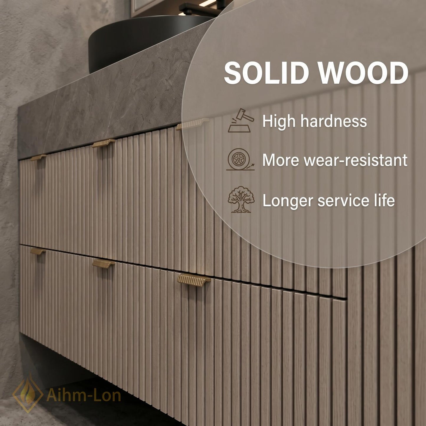 70''-96'' Double Bathroom Vanity with Sink Modern Floating Grey Stone-Effect Top Slatted
