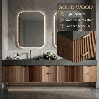 72''-96'' Double Bathroom Vanity with Sink Vertical Slatted Dark Stone Texture Large Drawers