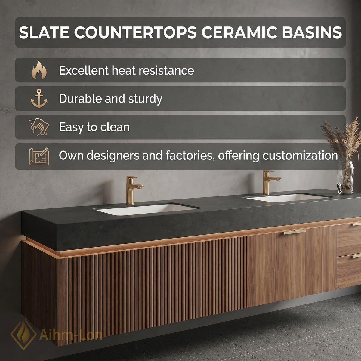 60''-96'' Double Bathroom Vanity with Sink Floating Double Walnut Finish Dark