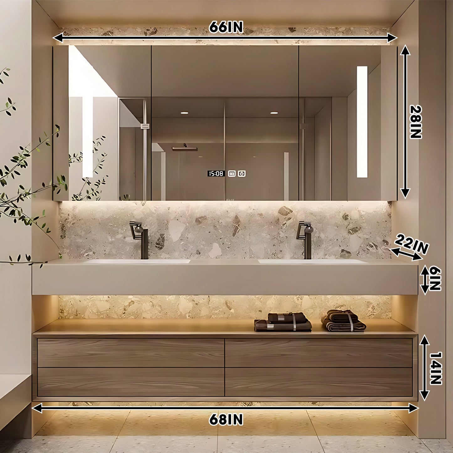 52"-96"Modern Double Bathroom Vanities with Sink Includes Two Large Drawers