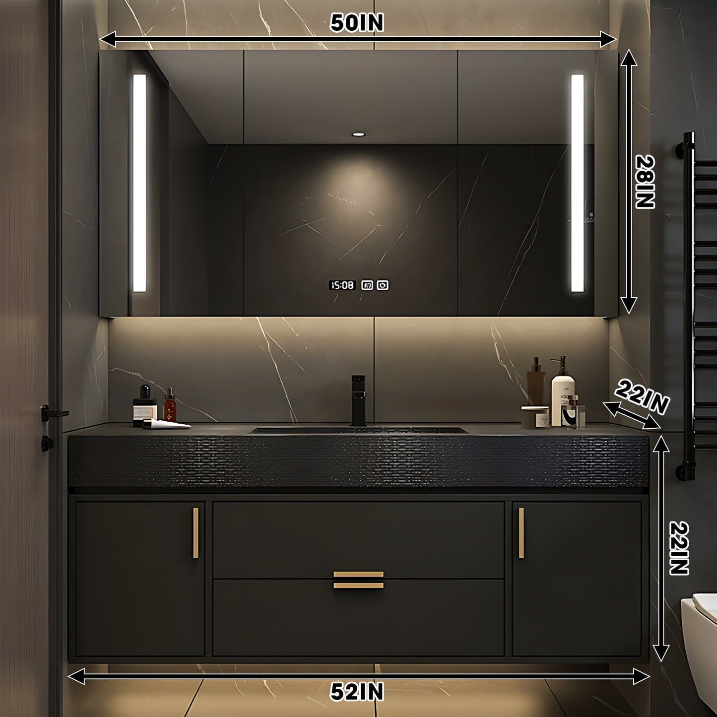 36"-68"Floating Bathroom Vanities with Sink Includes Wood Grain Style Slate Countertop