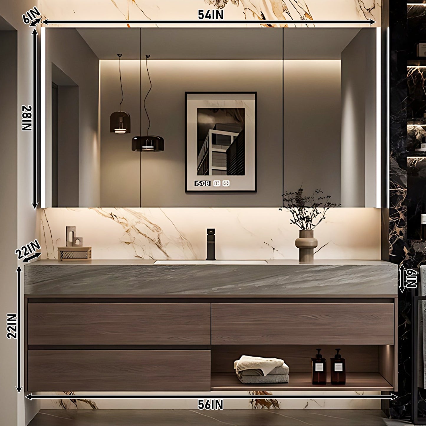 40"-72"Floating Bathroom Vanity with Sink Includes Log Modern Panel Drawers