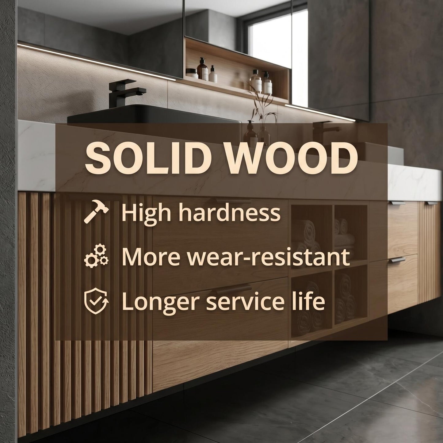 70''-96'' Floating Bathroom Vanity with Sink Double Sink White Marble Light Oak Panels Cabinet
