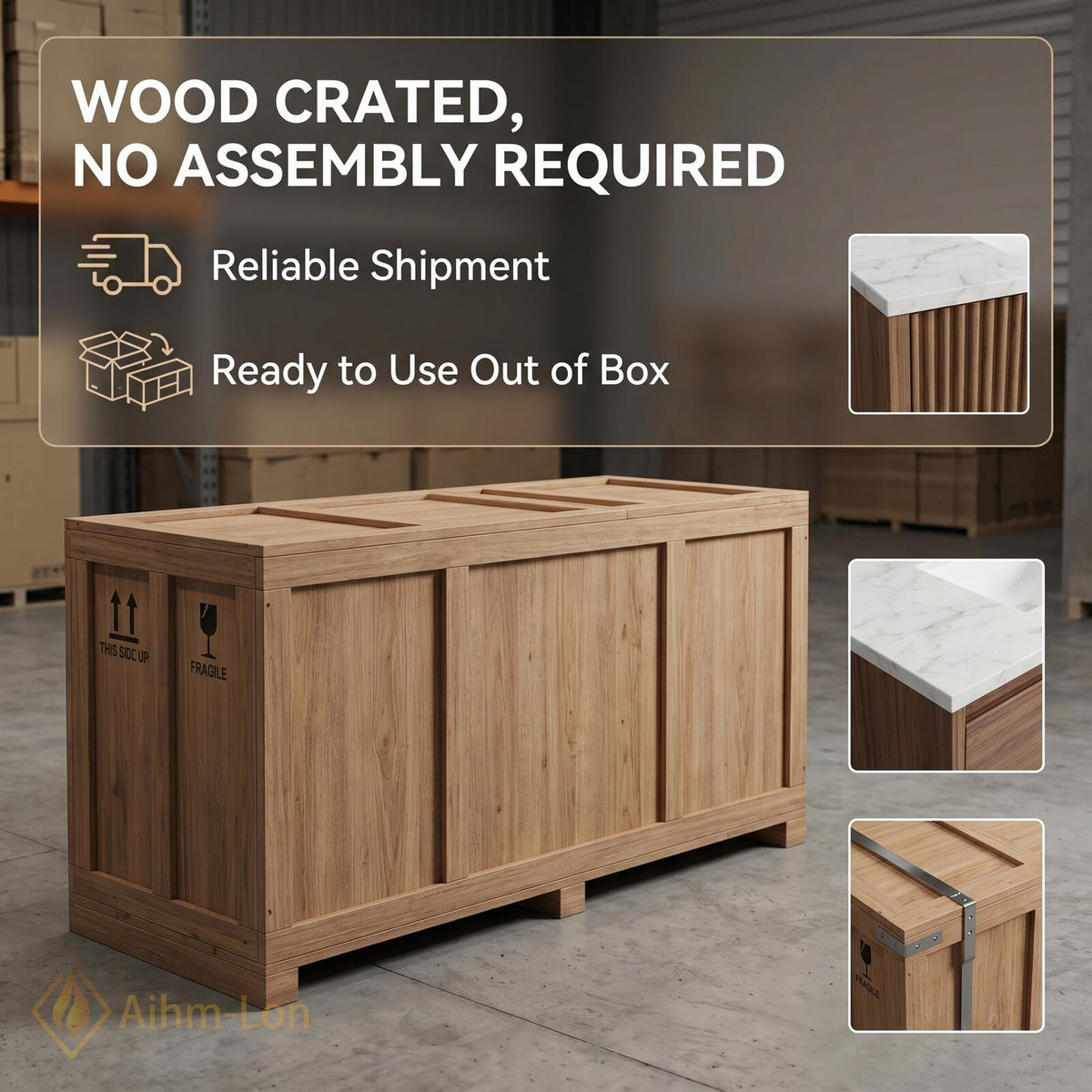 60''-96'' Double Bathroom Vanity with Sink Modern Dark Walnut Slatted Floating Panel
