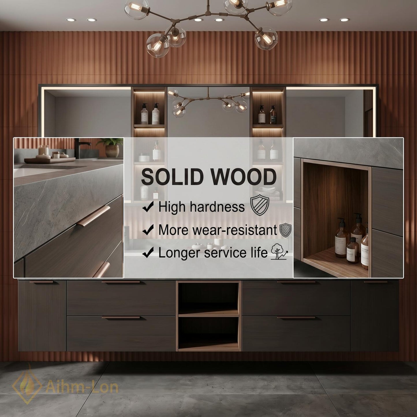 60''-96'' Modern Double Bathroom Vanity with Sink Grey Stone-Textured Top Spacious Drawers