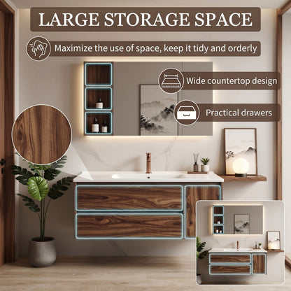 36''-64'' Modern Bathroom Vanity with Sink Large Wood Grain Floating Dual Drawers Cabinet