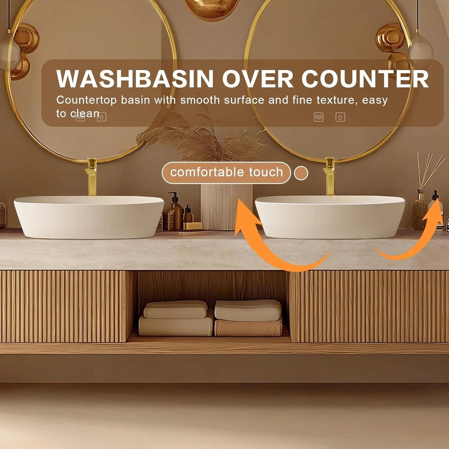 60"-96"Floating Bathroom Vanity with Double Sinks Includes Round Mirror