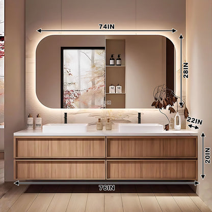 56"-96"Floating Bathroom Vanity Includes Four Large Drawers  Smart Defog Mirror