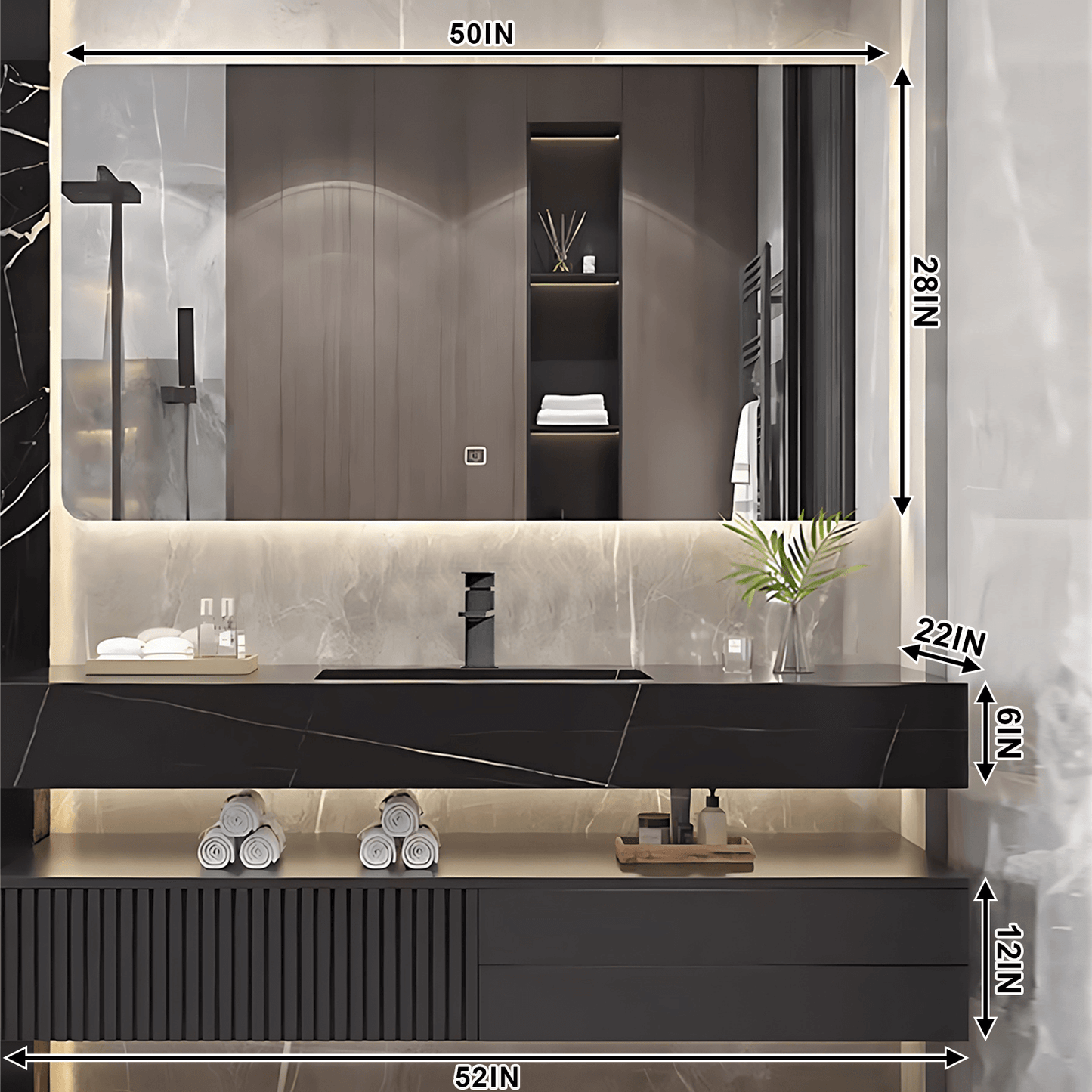 32"- 72" Modern Black Bathroom Vanity Set with Mirror and Single Basin