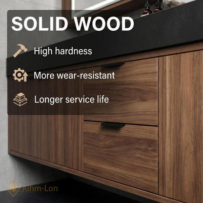 60''-96'' Double Bathroom Vanity with Sink Modern Dark Walnut Finish Slatted Center