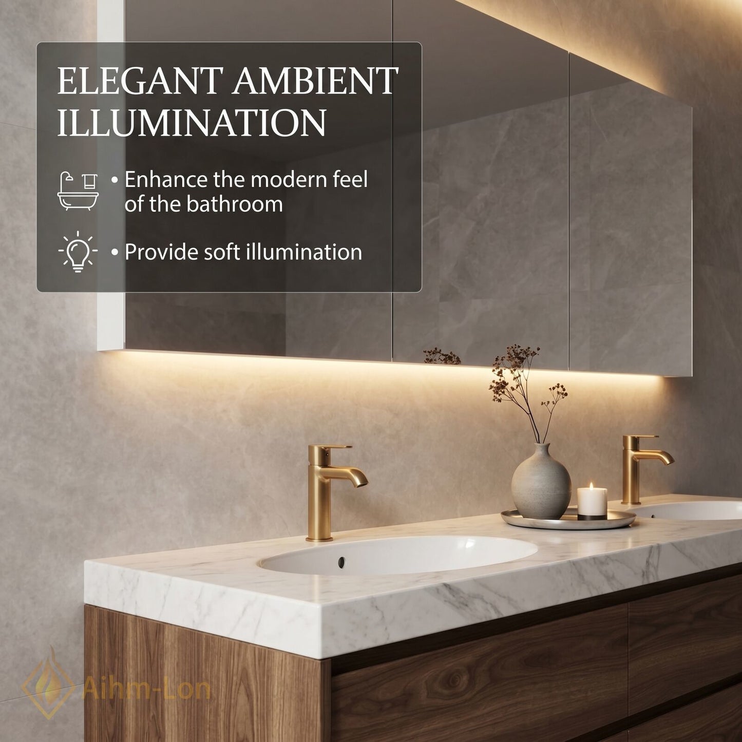 60''-96'' Modern Bathroom Vanity with Sink Marble Floating Storage Anti-Fog Mirror