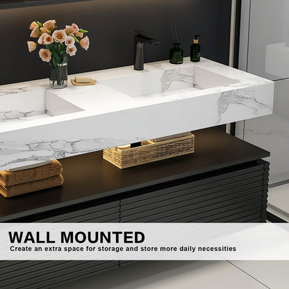 52"-78"Modern Vanity Double Sink Open Storage and LED Smart Mirror