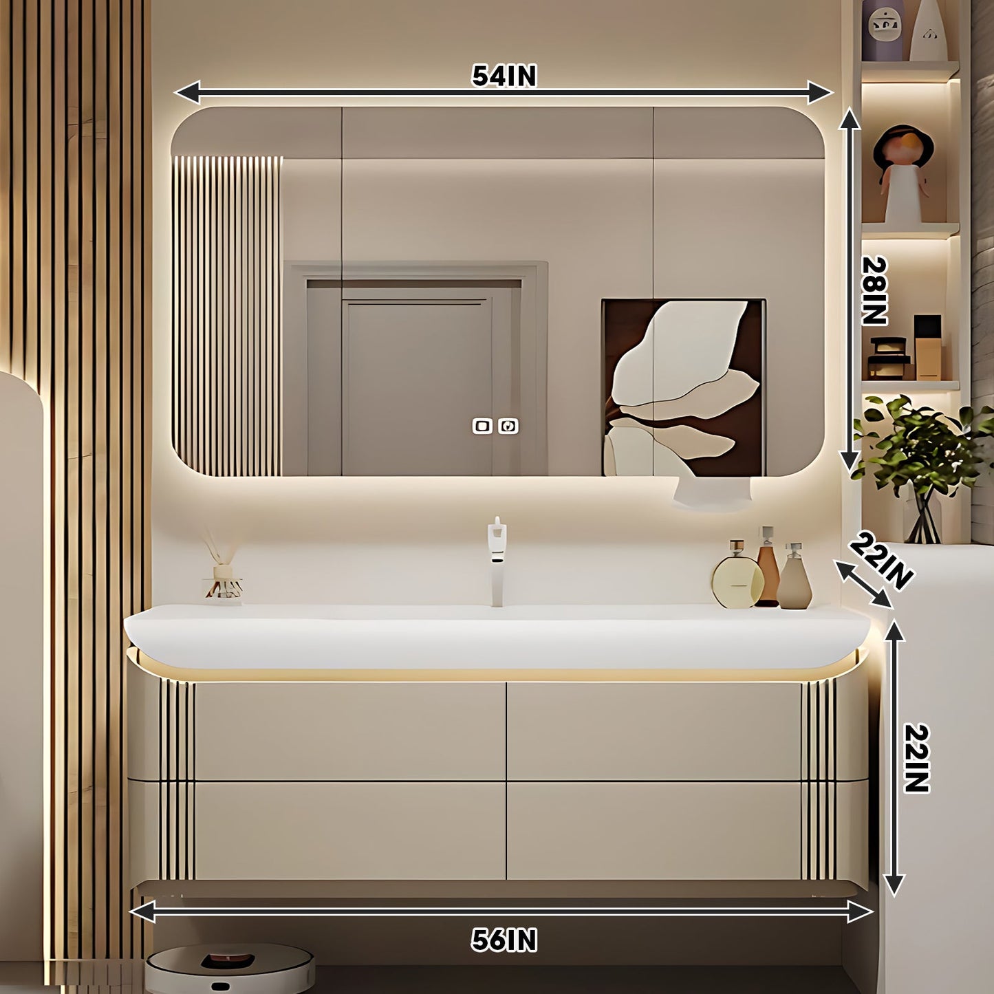 36"- 72" Wall-Mounted Bathroom Vanity Set with Smart Mirror , Single Sink