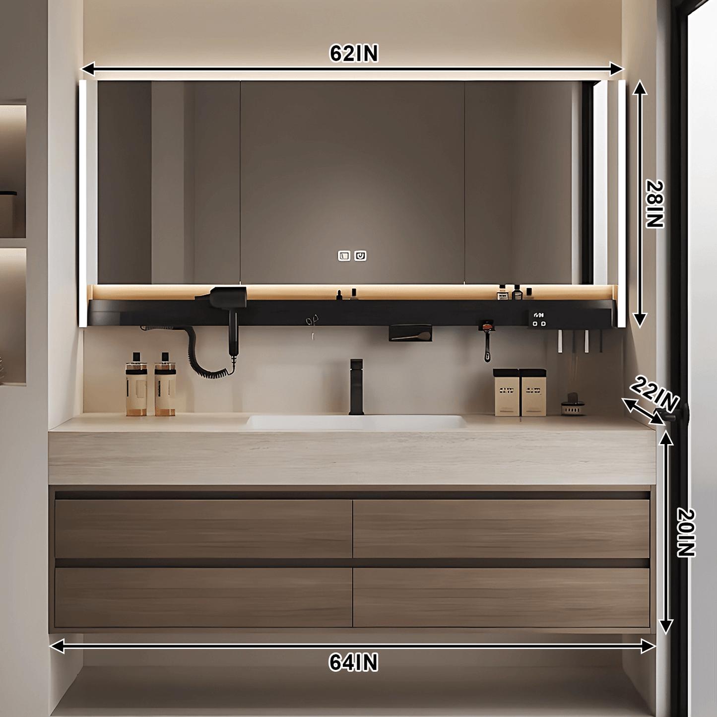 36"- 72" Solid Wood Bathroom Vanity Set with Intelligent Mirror