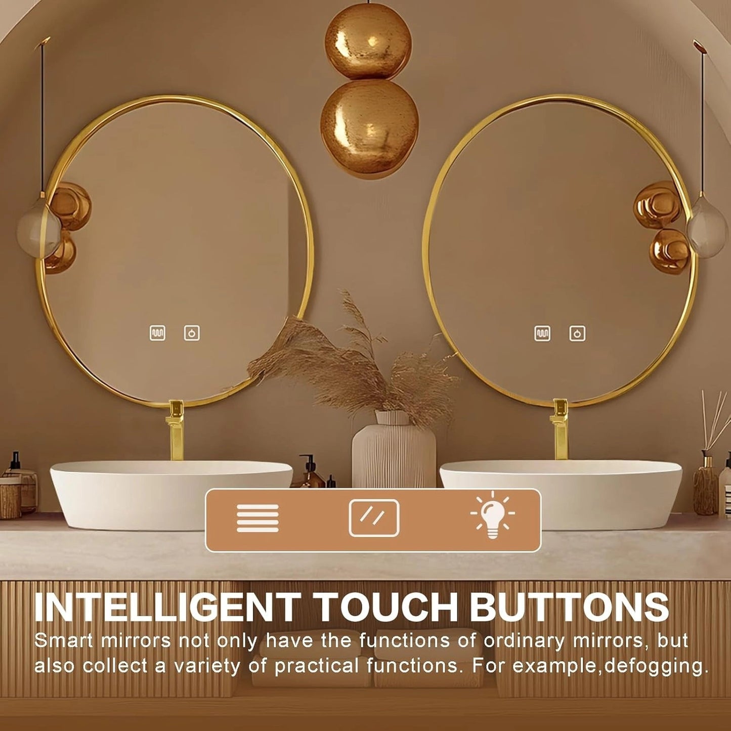 60"-96"Floating Bathroom Vanity with Double Sinks Includes Round Mirror