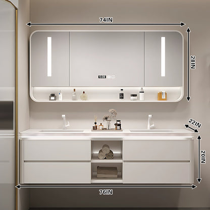 52"-96"High Gloss White Double Basin Floating Bathroom Vanity